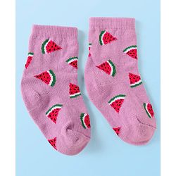 Cute Walk by Babyhug Knit Ankle Length Socks With Fruit Design Pack of 3 - Purple White & Dark Pink