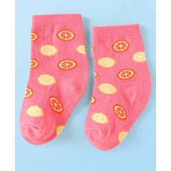 Cute Walk by Babyhug Knit Ankle Length Socks With Fruit Design Pack of 3 - Purple White & Dark Pink