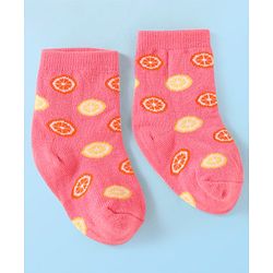Cute Walk by Babyhug Knit Ankle Length Socks With Fruit Design Pack of 3 - Purple White & Dark Pink