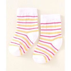 Cute Walk By Babyhug Anti-Bacterial Ankle Length Pack of 3 With Floral Stripe & Polka Dot Print - White Pink & Yellow