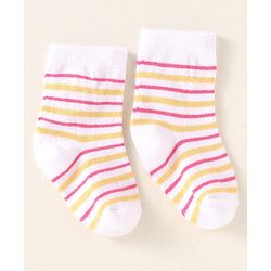 Cute Walk By Babyhug Anti-Bacterial Ankle Length Pack of 3 With Floral Stripe & Polka Dot Print - White Pink & Yellow