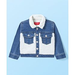 Babyhug Denim Washed Full Sleeves Jackets With Pockets  & Smiley Embroidery In Back - Navy Blue