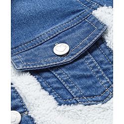 Babyhug Denim Washed Full Sleeves Jackets With Pockets  & Smiley Embroidery In Back - Navy Blue