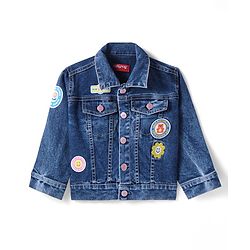 Babyhug Full Sleeves Washed Denim Jacket with Floral & Bear Print - Blue