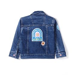 Babyhug Full Sleeves Washed Denim Jacket with Floral & Bear Print - Blue
