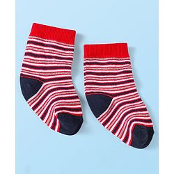 Cute Walk by Babyhug Knit Ankle Length Striped Socks With Vehicle Design Pack of 3 - Red Grey & Blue