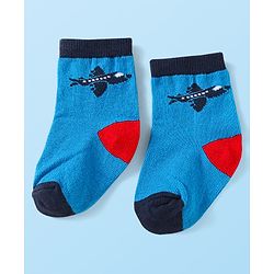 Cute Walk by Babyhug Knit Ankle Length Striped Socks With Vehicle Design Pack of 3 - Red Grey & Blue
