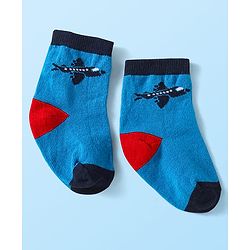 Cute Walk by Babyhug Knit Ankle Length Striped Socks With Vehicle Design Pack of 3 - Red Grey & Blue