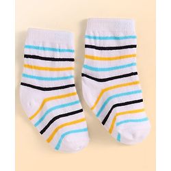 Cute Walk By Babyhug Anti-Bacterial Ankle Length Socks With Stripe & Star Design Pack Of 3 - Yellow & Light Blue