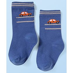 Cute Walk by Babyhug Knit Ankle Length Socks With Vehicle Design Pack of 3 - White Black & Blue