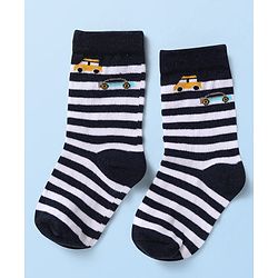 Cute Walk by Babyhug Knit Ankle Length Socks With Vehicle Design Pack of 3 - White Black & Blue