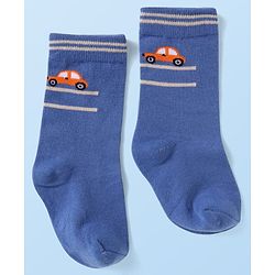 Cute Walk by Babyhug Knit Ankle Length Socks With Vehicle Design Pack of 3 - White Black & Blue