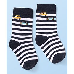 Cute Walk by Babyhug Knit Ankle Length Socks With Vehicle Design Pack of 3 - White Black & Blue