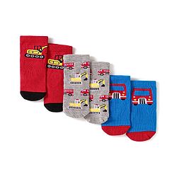 Cute Walk by Babyhug Anti-Bacterial Ankle Length Socks with Car & Truck Design Pack of 3 - Blue Red & Grey