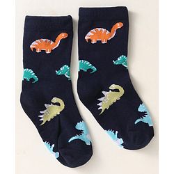 Cute Walk by Babyhug Knit Ankle Length Socks With Dino Design Pack of 3 - Light Blue & Black