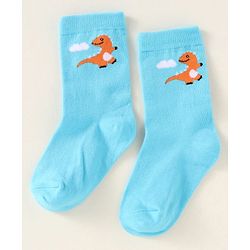 Cute Walk by Babyhug Knit Ankle Length Socks With Dino Design Pack of 3 - Light Blue & Black