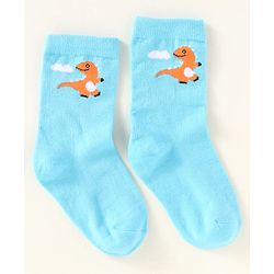 Cute Walk by Babyhug Knit Ankle Length Socks With Dino Design Pack of 3 - Light Blue & Black