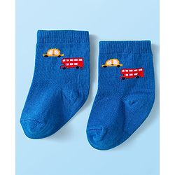 Cute Walk by Babyhug Knit Ankle Length Socks With Vehicle Design Pack of 3 - Blue & Grey