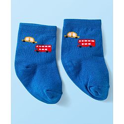 Cute Walk by Babyhug Knit Ankle Length Socks With Vehicle Design Pack of 3 - Blue & Grey