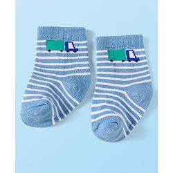Cute Walk by Babyhug Knit Ankle Length Socks With Vehicle Design Pack of 3 - Blue & Grey