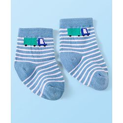 Cute Walk by Babyhug Knit Ankle Length Socks With Vehicle Design Pack of 3 - Blue & Grey