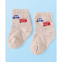 Cute Walk by Babyhug Knit Ankle Length Socks With Vehicle Design Pack of 3 - Blue & Grey