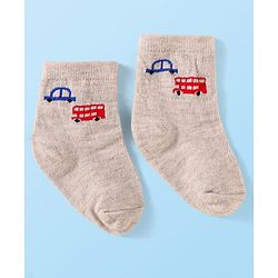 Cute Walk by Babyhug Knit Ankle Length Socks With Vehicle Design Pack of 3 - Blue & Grey