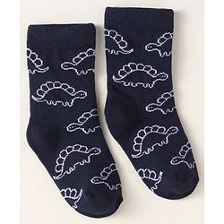 Cute Walk By Babyhug Anti-Bacterial Ankle Length Pack of 3 Socks With Dino Print - Brown & Navy Blue