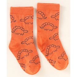 Cute Walk By Babyhug Anti-Bacterial Ankle Length Pack of 3 Socks With Dino Print - Brown & Navy Blue