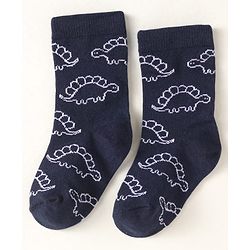 Cute Walk By Babyhug Anti-Bacterial Ankle Length Pack of 3 Socks With Dino Print - Brown & Navy Blue