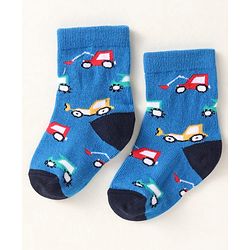 Cute Walk By Babyhug Anti-Bacterial Ankle Length Pack of 3 With Vehicle Print - Grey Blue & Red