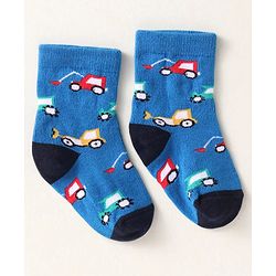 Cute Walk By Babyhug Anti-Bacterial Ankle Length Pack of 3 With Vehicle Print - Grey Blue & Red