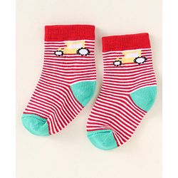 Cute Walk By Babyhug Anti-Bacterial Ankle Length Pack of 3 With Vehicle Print - Grey Blue & Red