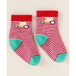 Cute Walk By Babyhug Anti-Bacterial Ankle Length Pack of 3 With Vehicle Print - Grey Blue & Red