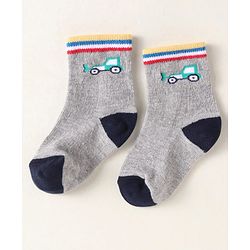 Cute Walk By Babyhug Anti-Bacterial Ankle Length Pack of 3 With Vehicle Print - Grey Blue & Red