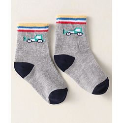 Cute Walk By Babyhug Anti-Bacterial Ankle Length Pack of 3 With Vehicle Print - Grey Blue & Red