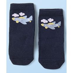 Cute Walk by Babyhug Knit Ankle Length Anti Bacterial Socks with Vehicle Design Pack of 3 - Navy Blue White & Grey