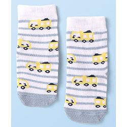 Cute Walk by Babyhug Knit Ankle Length Anti Bacterial Socks with Vehicle Design Pack of 3 - Navy Blue White & Grey