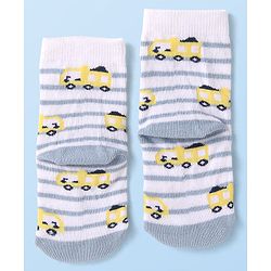 Cute Walk by Babyhug Knit Ankle Length Anti Bacterial Socks with Vehicle Design Pack of 3 - Navy Blue White & Grey