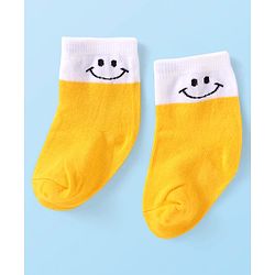 Cute Walk By Babyhug Cotton Knit Anti-Bacterial Ankle Length Socks With Smiley Design Pack of 3 - Yellow White & Grey
