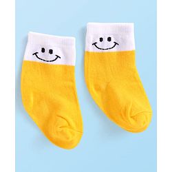 Cute Walk By Babyhug Cotton Knit Anti-Bacterial Ankle Length Socks With Smiley Design Pack of 3 - Yellow White & Grey