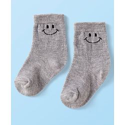 Cute Walk By Babyhug Cotton Knit Anti-Bacterial Ankle Length Socks With Smiley Design Pack of 3 - Yellow White & Grey