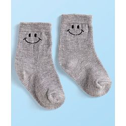 Cute Walk By Babyhug Cotton Knit Anti-Bacterial Ankle Length Socks With Smiley Design Pack of 3 - Yellow White & Grey