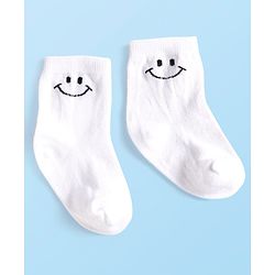Cute Walk By Babyhug Cotton Knit Anti-Bacterial Ankle Length Socks With Smiley Design Pack of 3 - Yellow White & Grey