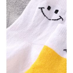 Cute Walk By Babyhug Cotton Knit Anti-Bacterial Ankle Length Socks With Smiley Design Pack of 3 - Yellow White & Grey