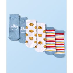 Cute Walk by Babyhug Knit Ankle Length Socks With Stripes & Text Design - Blue & White