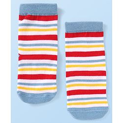 Cute Walk by Babyhug Knit Ankle Length Socks With Stripes & Text Design - Blue & White