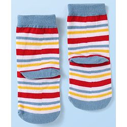 Cute Walk by Babyhug Knit Ankle Length Socks With Stripes & Text Design - Blue & White