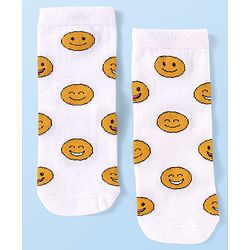 Cute Walk by Babyhug Knit Ankle Length Socks With Stripes & Text Design - Blue & White