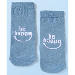 Cute Walk by Babyhug Knit Ankle Length Socks With Stripes & Text Design - Blue & White